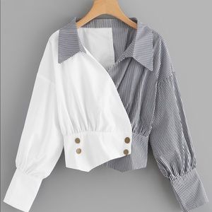 NEW. Stripe button detail blouse